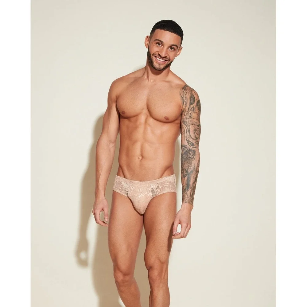 Cosabella Never Say Never Men's Comfort Micro Brief Lace Underwear Nude Beige S